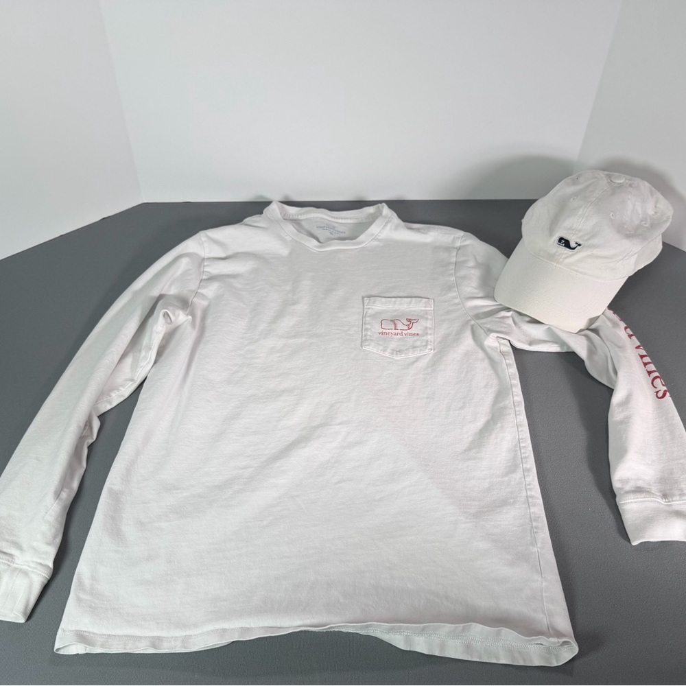 Vineyard Vines White and Red Long Sleeve Tee (Teen 18xl, women’s small)…with hat